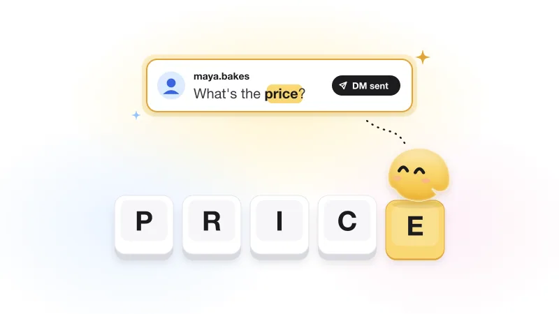 Oversized keyboard keys spell PRICE while the yellow GetChat mascot presses the last key and a comment containing the word price lights up